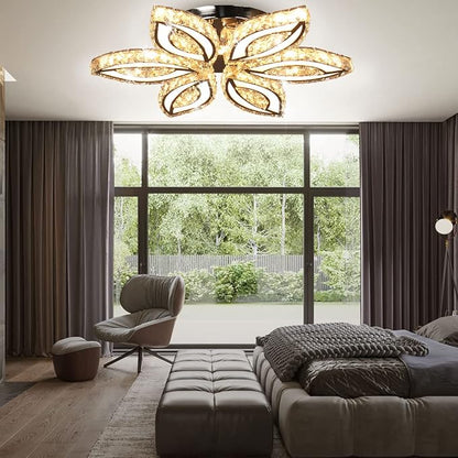 CLAIRDAI 20" Dimmable Modern Crystal Chandelier Flower Led Ceiling Light K9 Crystal Pendant Light Chandelier Led Acrylic Crystal Ceiling Light for Bedroom Living Room Dining Room