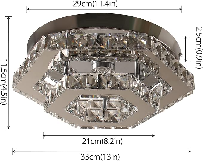Modern Chandelier Crystal Flush Mount Ceiling Light LED Pendant Lamp Dimmable Chandelier for Dining Room Living Room Bedroom Kitchen Hallway(Remote Control)