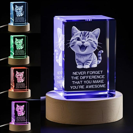 Kitty Crystal Figurine, Thank You Appreciation Gifts for Mentor Teacher Nurse, Going Away Gift Retirement Gift for Women Coworker Boss, Crystal Cat Night Light