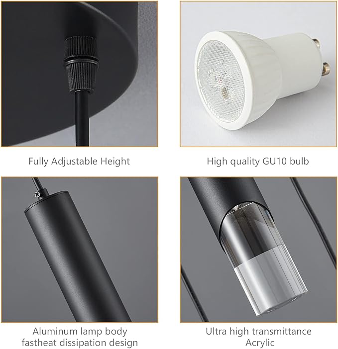 Modern Pendant Light Kitchen Light Fixture Dimmable LED Black Mini Pendant Lights Dinning Room Black Pendant Lighting for Kitchen Island Bedroom (3-Light)