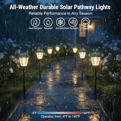 XMCOSY+ Solar Pathway Lights Outdoor, Warm White 10/25LM Glass Solar Lights for Yard & Walkway, Waterproof Landscape Lighting, Auto On/Off Decorative Garden Lights for Patio, Lawn & Driveway