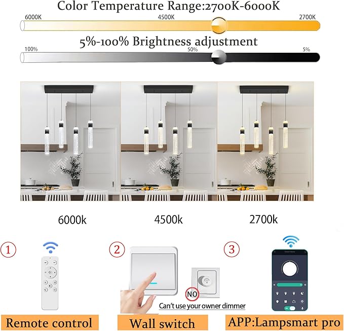 4-Light Gold Pendant Lights Kitchen Island Modern LED Gold Crystal Column Chandeliers Dimmable Crystal Ceiling Light for Dinning Room Living Room 32W