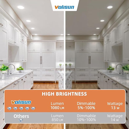 VOLISUN 24 Pack 6 inch Recessed Lighting, 5CCT Ultra-Thin LED Recessed Light with Junction Box, 2700K-5000K Selectable, 1080Lumen Dimmable Canless Wafer Downlight, LED Ceiling Light ETL Certificated