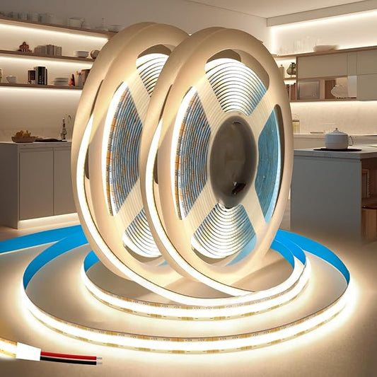COB LED Strip Lights 16.4ft/5m 2pcs, 12V LED Light Strip, Neutral White 4000K Under Cabinet Lighting, Super Bright Flexible Tape Lights for Bedroom,Kitchen,Living Room(Power Supply Not Included)