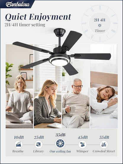 Fanbulous 48 Inch Ceiling Fans with Lights and Remote, Black Ceiling Fan with 8 Dual-Color Blades, Indoor/Outdoor Large Ceiling Fans, Reversible DC Motor, 6-Speed, 3CCT for Living Room Kitchen Patio