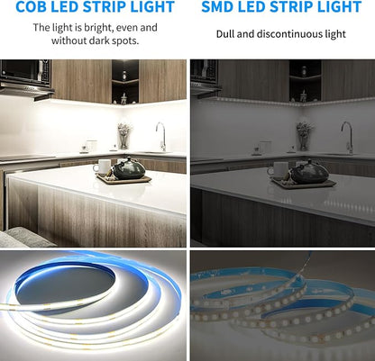 COB LED Strip Lights 6000K 16.4ft DC 24V Dimmable White Flexible LED Tape Light for Bedroom, with Remote and app Control LED Tape Lights,for DIY Home Decoration
