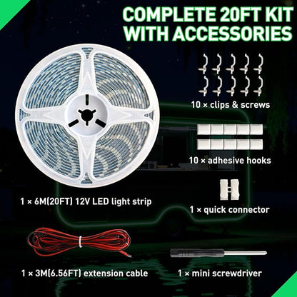 20FT RV Awning Light,12V Green Camper Awning Lighting,Waterproof LED Strip,Exterior Underglow Lighting for RV Motorhome Travel Trailer Food Truck Outdoor Party