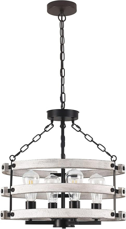 Luupyia Rustic Farmhouse Chandelier, 18.89 Inches White Drum Farmhouse Foyer Chandeliers Island Light, Rustic Vintage Pendant Light Fixture for Dining Room Entryway 4Lights E26