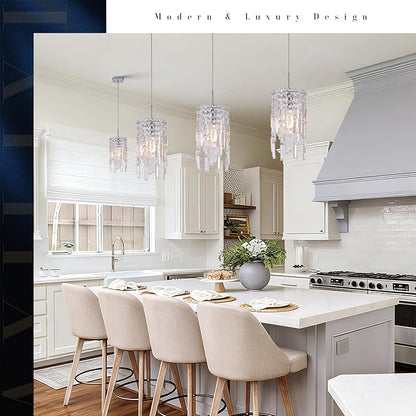 A AXILIXI Chrome Crystal Chandelier 7'' Small Kitchen Island Crystal Pendant Light Fixture Raindrop Flush Mount Hanging Chandelier for K9 Crystal Lights Fixture for Bedroom Kitchen Sink Dining Room