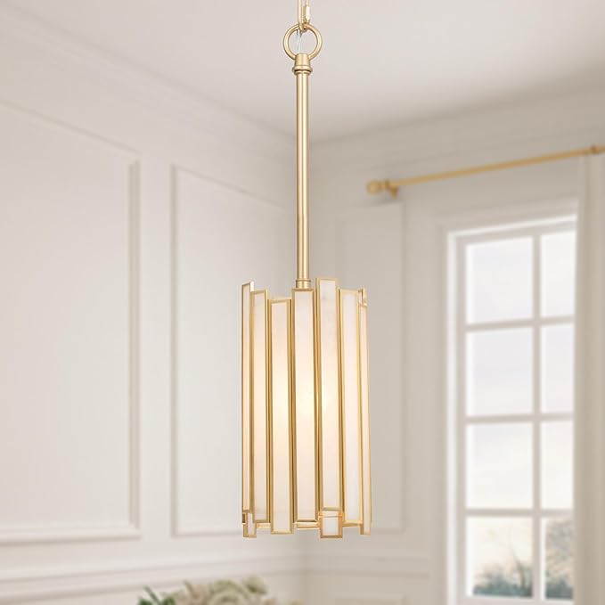 KSANA Gold Pendant Lights Kitchen Island, Kitchen Pendant Lighting Over Island with Cream Glass Shade, Modern Gold Pendant Light Fixtures for Dining Table, Bedside, Tableside, Hallway, 4.3''D x 18''H