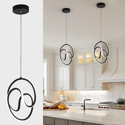 Modern Pendant Lights Fixtures, 4000K LED Black Pendant Light for Kitchen Island, Kitchen Pendant Lighting,Chandeliers for Dining Room Hanging Lights, 1 Pack