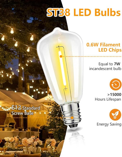 KGC 100FT LED Outdoor String Lights, Weatherproof Heavy Duty Patio Lights with 52 ST38 Shatterproof Edison Bulbs, Dimmable Vintage Bistro Lighting for Garden, Backyard, Pergola, Christmas Party