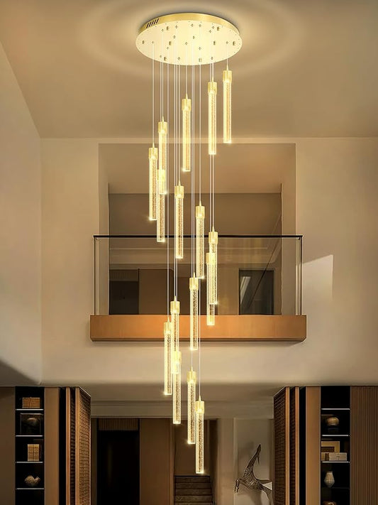 ykolupty H125'' Modern Crystal Chandelier 18-Lights Large Foyer Chandelier Crystal Pendant Ceiling Light for Staircaes Hallway Entrance Gold