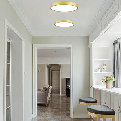 Gold Metal Flush Mount LED Ceiling Light 9 Inch 2 Pack, Dimmable 3000-5000k 20W Modern Thin Round Ceiling Light Fixture, Low Profile Ceiling Lamp for Bedroom Bathroom Entryway
