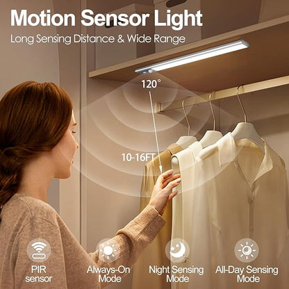 Quntis LED Under Cabinet Lighting Rechargeable, Wireless Motion Sensor Light Indoor, 2 Pack 12" 3000-6000K Dimmable Closet Lights Battery Operated, Magnetic/Stick on Under Counter Lights for Kitchen