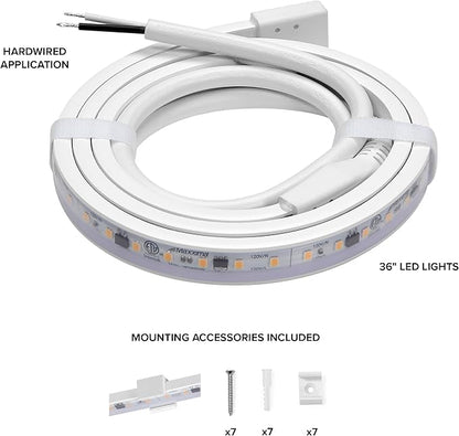 Maxxima 36 in. Hardwired LED Under Cabinet Strip Light, 1380 Lumens, 3000K Warm White, Kitchen and Living Room 120V White Cove Lighting, No Power Supply Needed