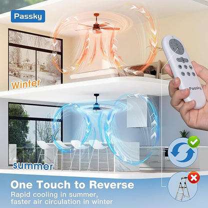 Passky Ceiling Fans with Lights, 52 inch Farmhouse Ceiling Fan with Light and Remote Control, 6 Speeds, Reversible, Noiseless, Dual Finish Blades, Black Caged Ceiling Fan for Bedroom, Living Room
