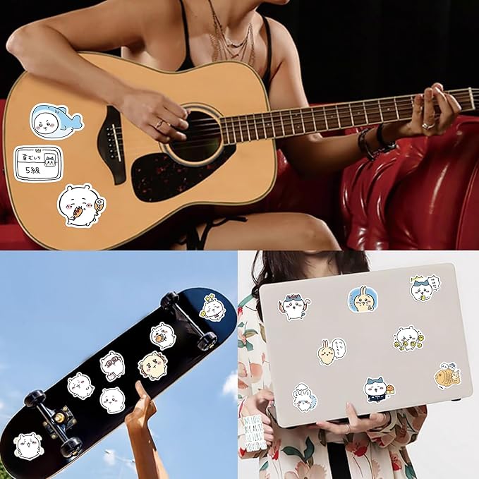 60pcs Japanese Cartoon Chiikawa Stickers for Kids, Funny Vinyl Waterproof Stickers for Water Bottle Phone Journal Guitar Skateboard Gifts for Teens Adults