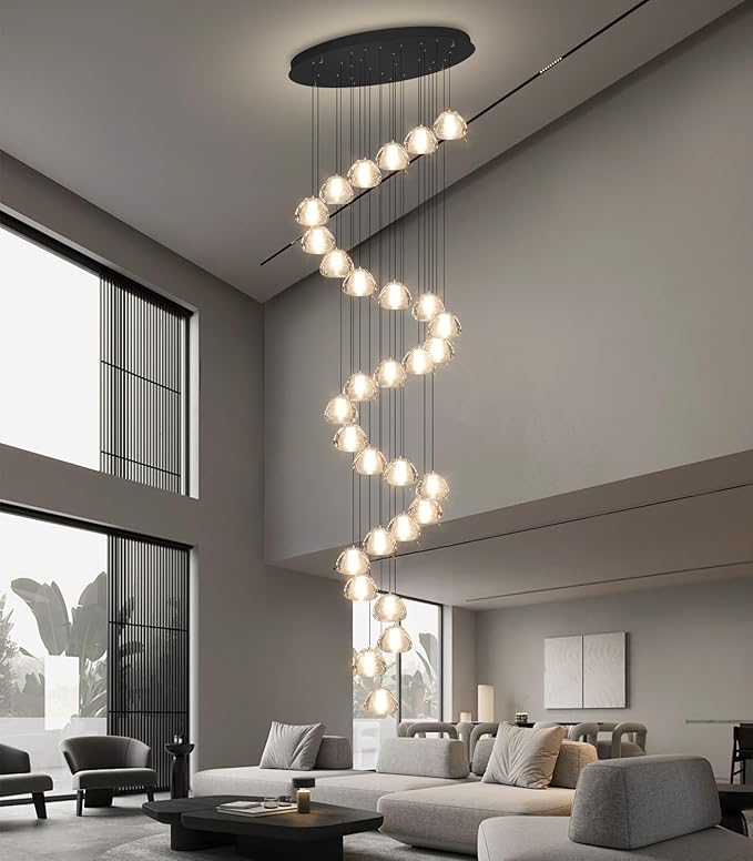 197'' Long Large Crystal Chandeliers 30-Lights LED Chandeliers for High Ceiling Handing Light Fixture for Entrance Hallway Foyer Staircase
