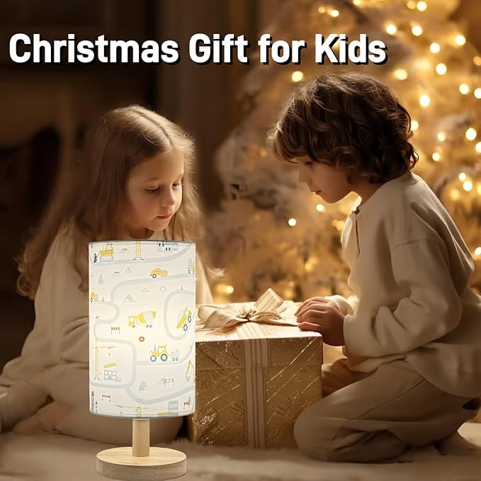 Kids Desk Lamp for Bedroom Boy,Reading Car Lamp,3-Way Dimmable with Cartoon Pattern Printed Shade and Wood Base,for Kids Room,Nursery or Living Room Decor,Car Gift for Christmas Boys