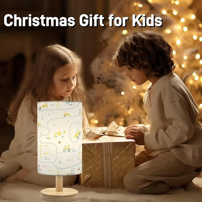 Kids Desk Lamp for Bedroom Boy,Reading Car Lamp,3-Way Dimmable with Cartoon Pattern Printed Shade and Wood Base,for Kids Room,Nursery or Living Room Decor,Car Gift for Christmas Boys