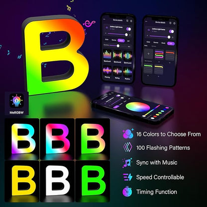 Light Up Letters Marquee Letter - Music Sync RGB Color Changing LED Lights Letter Logo Game Lights for Girls Women Party Birthday Christmas Valentine's Day Wall Desktop Decoration (MRGB-B)
