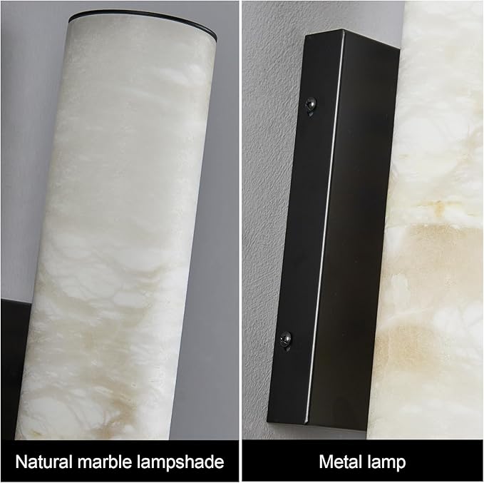 LMQNINE Natural Alabaster Wall Sconces Spanish Marble Wall Light Cylinder Modern Black LED Sconce for Living Room Bedroom Bathroom Stairs（S-1Pack）