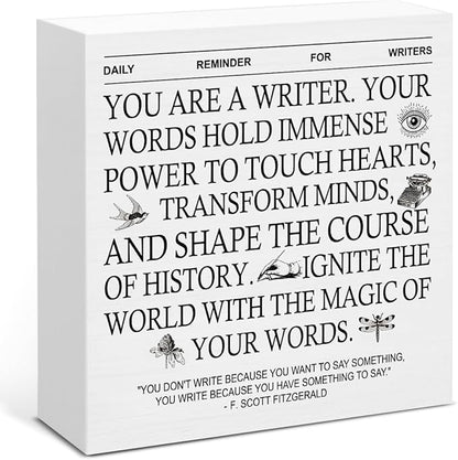 Motivation Writing Gifts for Writer Author Novelist Writing Lover, Writer Gifts for Women Men, Daily Reminder for Writers Wooden Sign for Home Office Desk Decor