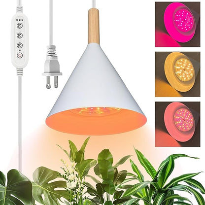 Hanging Grow Lights for Indoor Plants, with Timer and 15FT Power Cord,15W Pendant Grow Light, Full Spectrum, Plant Lights for Indoor Growing, Large Plants, Garden, Greenhouse (White)