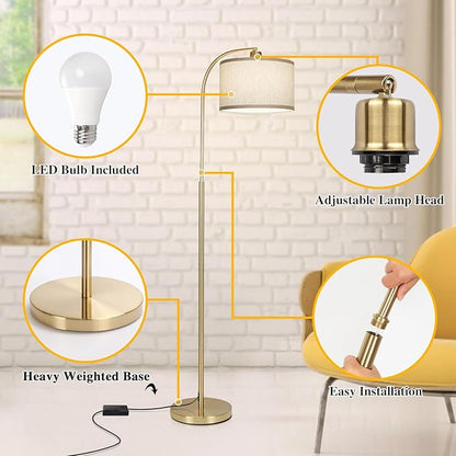 LED Floor Lamp Fully Dimmable Modern Standing Lamp Arc Floor Lamp with Adjustable Drum Shade, Tall Pole Reading Lamp Light for Living Room Bedroom Study Room, Bulb Included