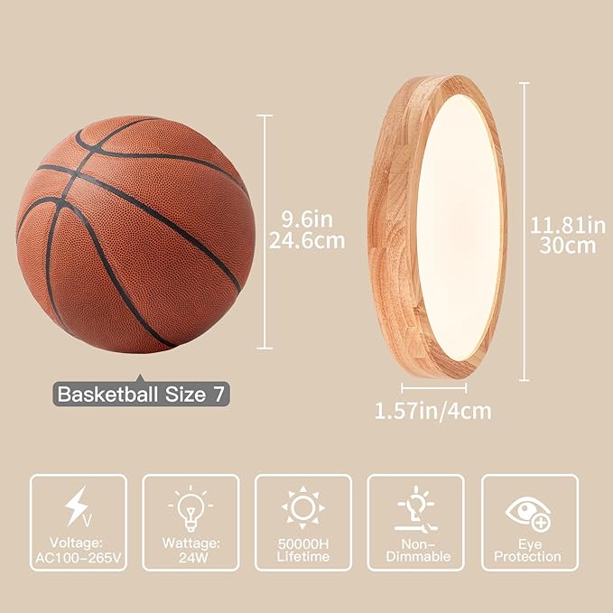 Modern LED Ceiling Light for Bedroom: Wood Flush Mount Light Fixture with Acrylic Lampshade - 3000K Not Dimmable Overhead Ceiling Lamps for Kitchen Hallway Living Room (11.8" 2 Pack)