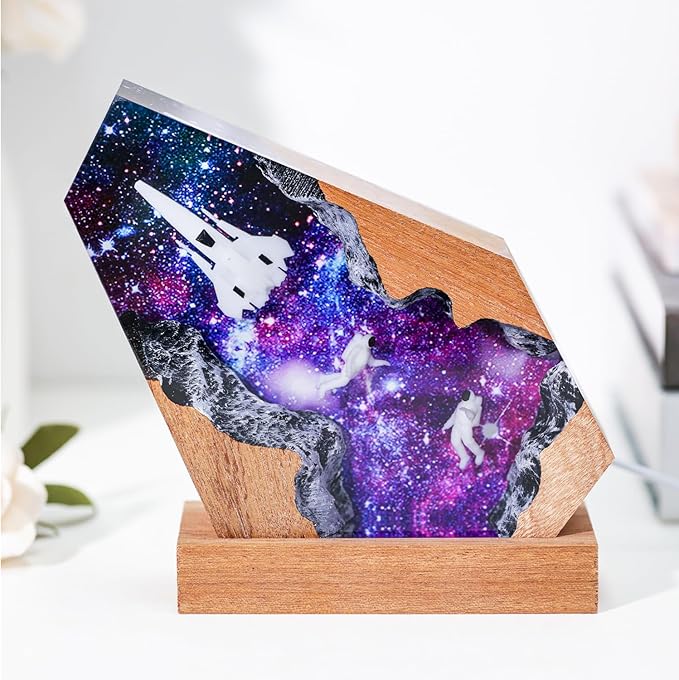 Epoxy Space Resin Lamp, Handmade Astronaut Lamp with USB Port, Multi-Color LED Light, Ideal Home Bedroom Decor, Space Gifts for Men and Women, Unique Astronomy Gifts for Galaxy Enthusiast (8"x5")