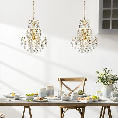 WUZUPS Crystal Chandelier 1-Light Pendant Ceiling Light Modern Lighting Fixture for Bedroom Hallway Bar Kitchen Bathroom, H 15.7" x W 13.8", E12 Base, Gold