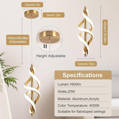 Gold Pendant Light,4000K Modern LED Pendant Lights Kitchen Island,Adjustable Pendant Lighting Over Island Hanging Pendant Light Fixtures for Kitchen Dining Room Hallway Foyer,1 Pack(Gold)