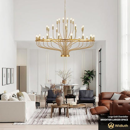 51.2" Modern Large Gold Chandelier Vintage 32-Lights Mid Century Modern Candle Style Chandeliers Light Fixture Vintage Rustic Golden Chandelier for Dining Room, Kitchen, Living Room, E12