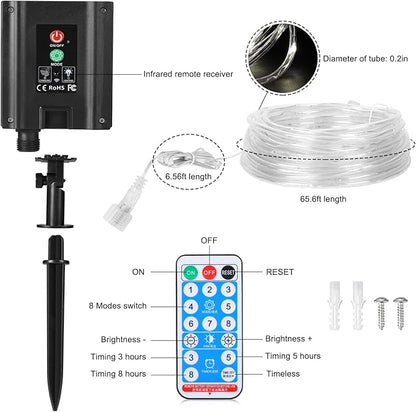 WIND STAR Solar Rope Lights, 72FT 200 LEDs Dimmable Solar String Lights Outdoor with Remote, 8 Modes Tube Lights IP67 Waterproof for Yard Patio Garden Tree Fence Party, White