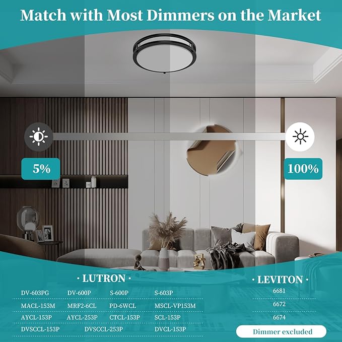 12Inch 3800LM Flush Mount LED Ceiling Light Fixtures, 36W, Black, Dimmable, Color Temperature Changeable, Suitable for Kitchen, Bathroom, Bedroom, Living Room, Dining Room