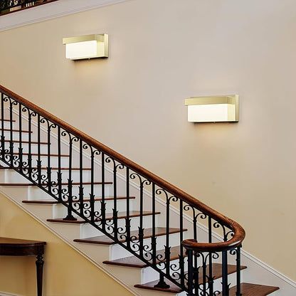 Switched LED Wall Sconce Set of 2, Indoor 8 inch 12 Watt 4000K Hardwired Champagne Wall Mounted Sconce Light with On/Off Switch, Frosted Arcylic Shade Sconces for Bedroom Living Room Bathroom Kitchen