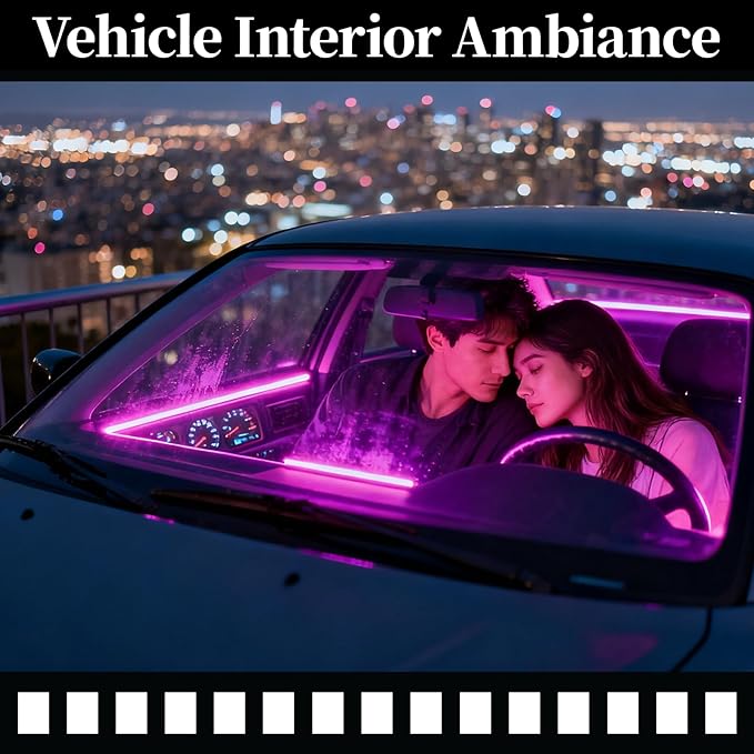 DIBMS APP Controlled RGB Car Interior Light Strip, 43.3 Inches Acrylic Auto Ambient Lighting Kit with Dreamcolor Chasing, Center Console Dashboard Lamps with APP Remote Control