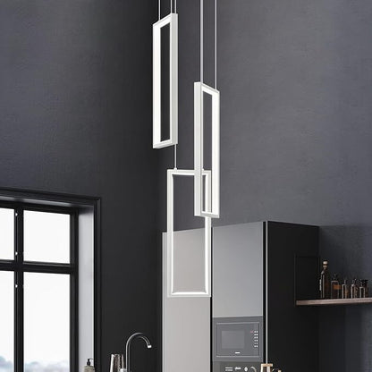 Modern Kitchen Pendant Light Fixture White 40W LED Pendant Light 3 Rings Rectangle Chandelier Pendant Lighting for Kitchen Island Living Room Dining Room Bedroom