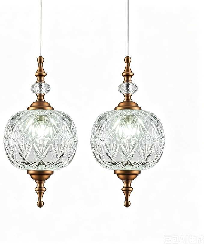 Antique 2-Pack Pendant Light Fixtures Delicate Decorative Pattern Glass Ceiling Pendant Lighting for Bedroom Living Room Dining Room with Original Vintage Design