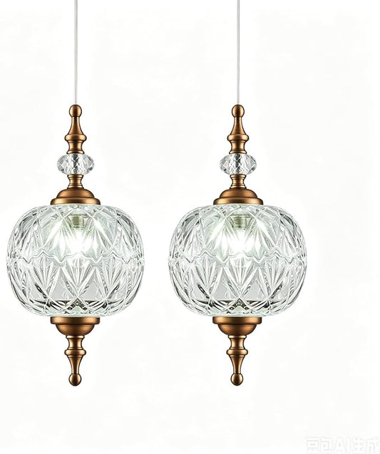 Antique 2-Pack Pendant Light Fixtures Delicate Decorative Pattern Glass Ceiling Pendant Lighting for Bedroom Living Room Dining Room with Original Vintage Design