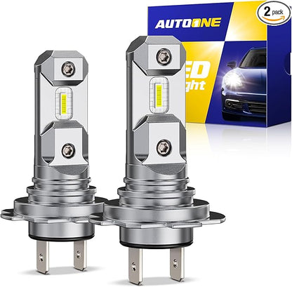 AUTOONE H7 LED Light Bulbs, 44,000LM 800% Super Brightness 6500K White, No Adapter Required, Non-Polarity Anti Flicker, 1:1 Mini Size H7LL Fog Light Bulbs for Night Driving, Plug-N-Play, Pack of 2