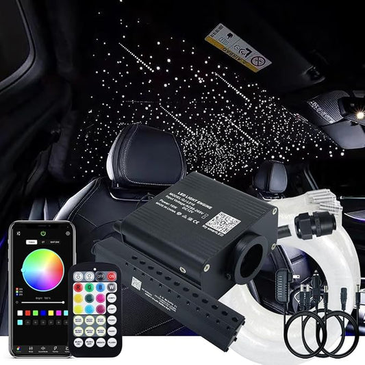 AKEPO 16W RGBW APP Small Size Twinkle Meteor Fiber Optic Lights, Music Activated 650pcs 0.03in 13.1ft/4m Optical Fiber Star Ceiling Light Kit for Car Headliner Star/Home