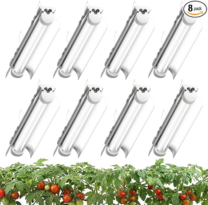 8 Pack LED Grow Light 1FT, 5000K Full Spectrum, 120W (8 x 15W), Linkable Growing Lamp Fixture, T8 Grow Lights for Indoor Plants, Seed Starting, Vegetables, White