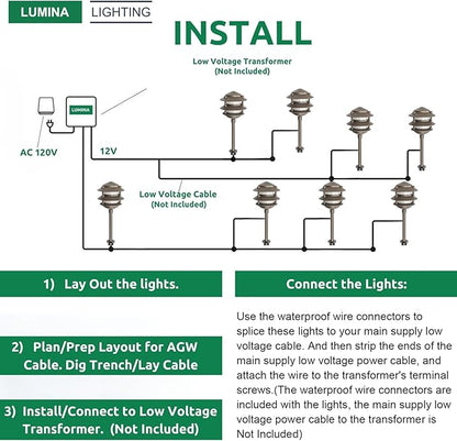Lumina Lighting® Low Voltage Landscape Lighting Cast-Aluminum Pagoda Path and Area Light Warm White 4W G4 LED Bulb and ABS Ground Stake Included for Yard Walkway Lawn PAL0103-BZLED6 (Bronze, 6-Pack)