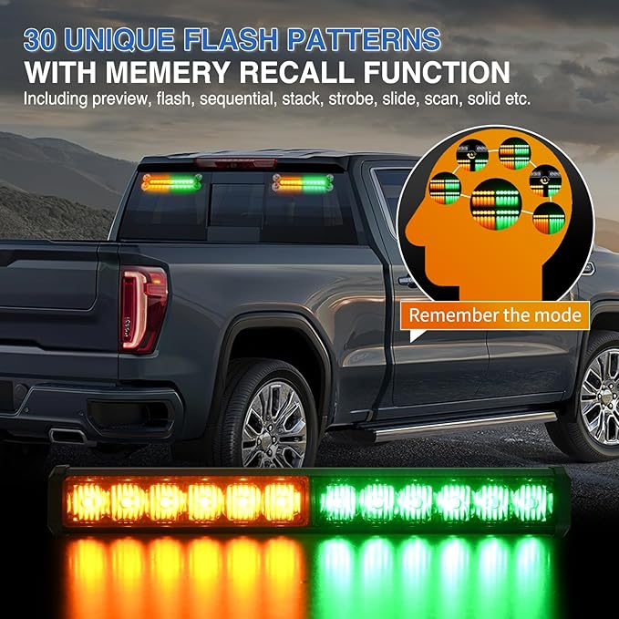 Nilight 24LED Emergency Strobe Traffic Advisor Light Bar 2 in 1 Amber Green Dash Warning Safety Flashing Lights Front/Rear Windshield Construction Lights for Trucks Cars Plow Police Vehicles