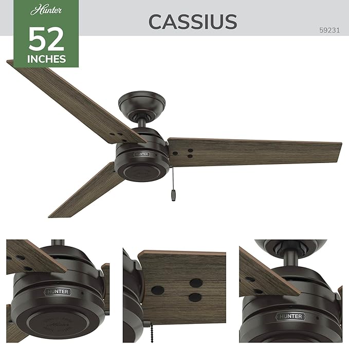 Hunter Cassius - Outdoor or Indoor Ceiling Fan No Light (Noble Bronze, 52 inch)