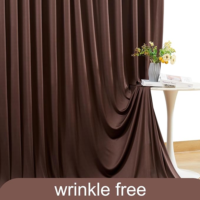 6 Panels Brown Backdrop Curtain for Parties Wedding Wrinkle Free Brown Photo Curtains Backdrop Drapes Fabric Decoration for Birthday Party Baby Shower 30ft(W) x 10ft(H)
