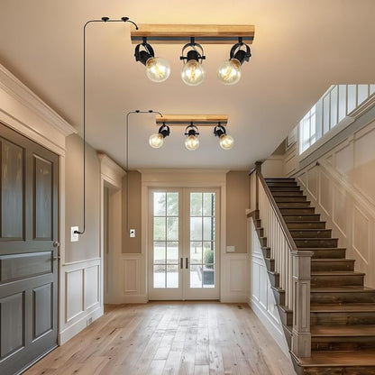 3 Light Plug in Track Light,Farmhouse Plug in Ceiling Light with 14.76-Foot Cord,Rotatable Ceiling Spotlight for Kitchen Dining Room Cabinet Hallway Living Room(No Bulb)
